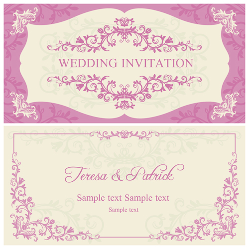 Ornate pink floral wedding invitations vector 04 wedding pink ornate invitation floral   