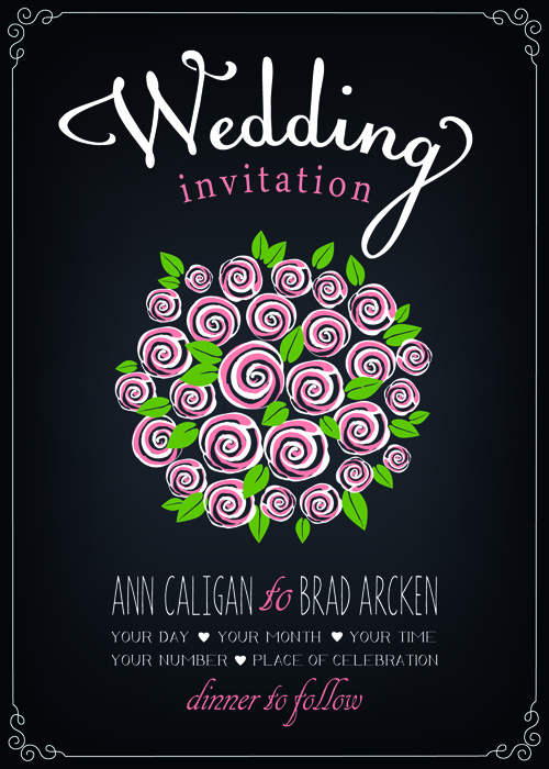 Romantic flowers wedding Invitations vector set 01 wedding romantic invitation flowers flower   