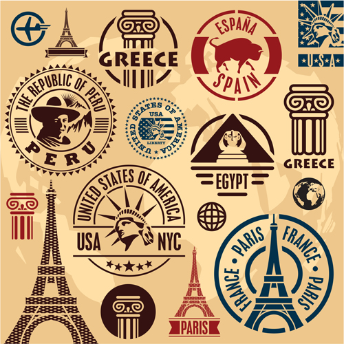 Various Travel stamps design vector 03 Various travel stamps stamp   