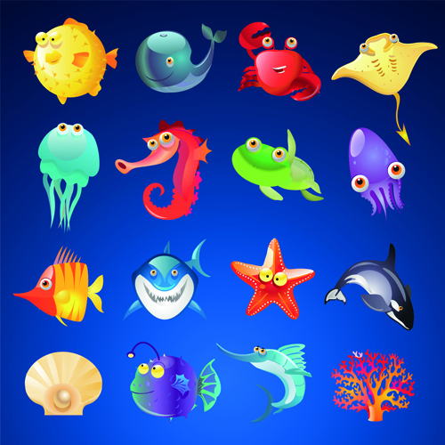 Various marine animals realistic vector Various realistic marine Animal   