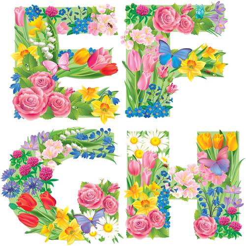 Flowers with butterfly alphabets vector set 07 flowers butterfly alphabet   