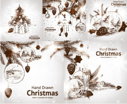 Hand drawn christmas decorations vector set decorations christmas   