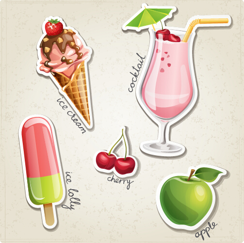 Fresh fruit and ice cream vector set 05 ice cream fruit fresh cream   