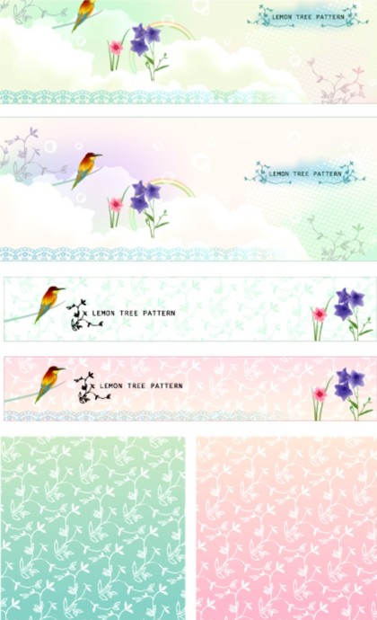 Dream flower with bird banner and pattern vector pattern flower bird banner   