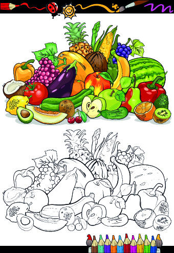 Color with sketch Fruit and vegetables vector 05 vegetables vegetable tables sketch fruit   