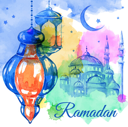 Watercolor drawing ramadan Kareem vector background 02 watercolor ramadan kareem drawing   