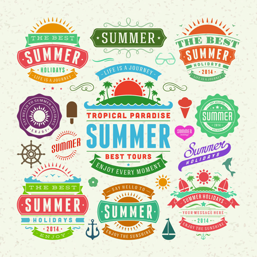 Vintage summer elements labels vector material 03 vintage vector material summer material labels label elements element   