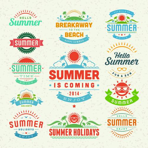 Vintage summer elements labels vector material 04 vector material summer labels label elements element   