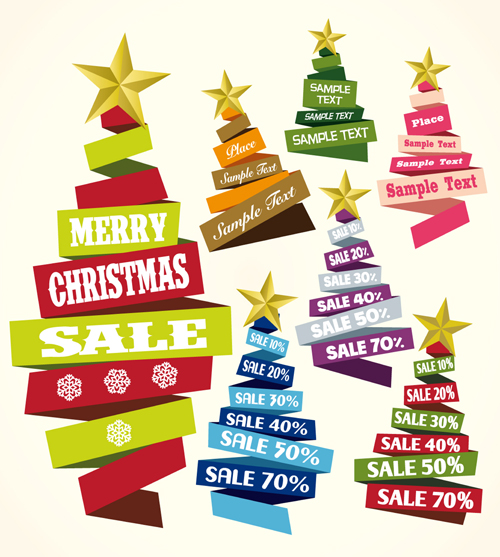 Ribbon xmas tree discount sales vector Xmas Tree sales ribbon discount   