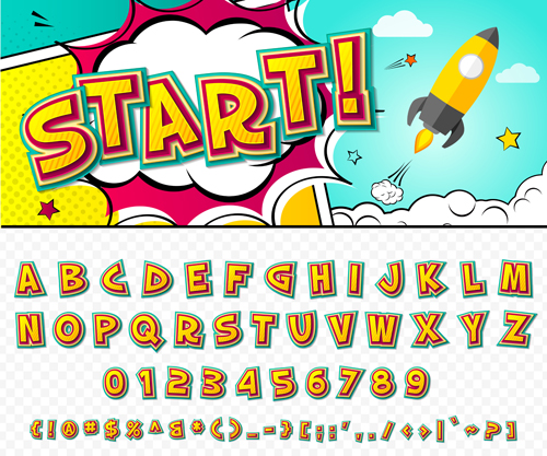 Comic styles fonts design set 03 styles fonts design Comic   