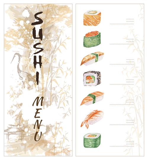 Watercolor sushi menu vector watercolor Sushi menu   