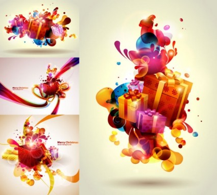 Abstract elements with christmas gift set vector gift elements colorful christmas abstract   