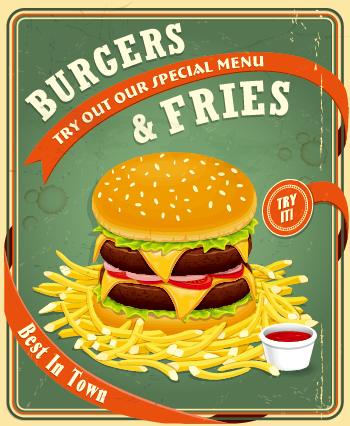 Retro vintage fast food poster design vector 03 Retro font poster design poster fast food   