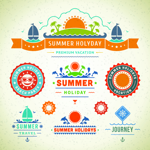 Vintage summer elements labels vector material 01 vector material summer labels label elements element   