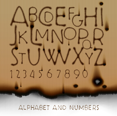 Burn marks alphabet and numbers vectors numbers marks burn alphabet   