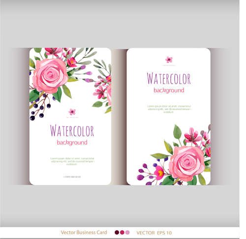 Beautiful watercolor flower business cards vector set 05 watercolor flower business cards beautiful   