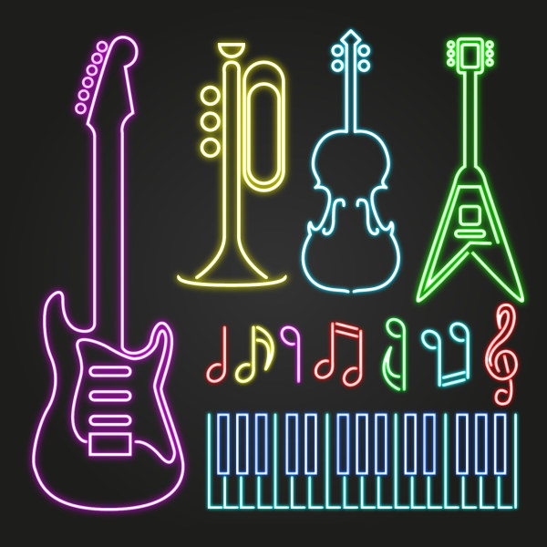 Colored light sticks musical instruments vector musical instruments musical light sticks instruments colored   