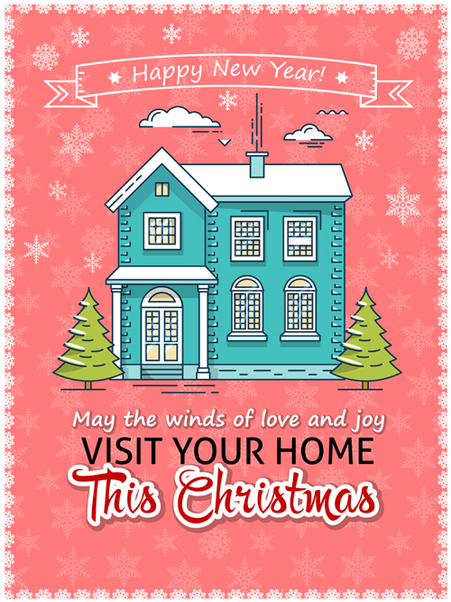 Christmas greeting cards with house vector 02 house greeting christmas cards   