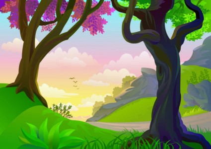 Cartoon natural landscape vectors material natural landscape cartoon   