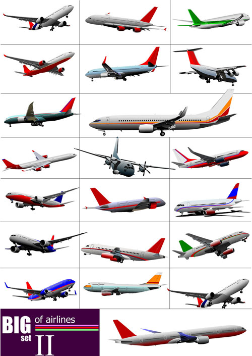 Big airplanes model set vector 02 planes model   