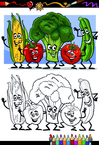 Color with sketch Fruit and vegetables vector 01 vegetables vegetable sketch fruit color   