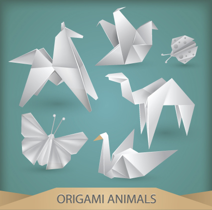 Various Origami animals design vector material 05 Various origami material animals Animal   