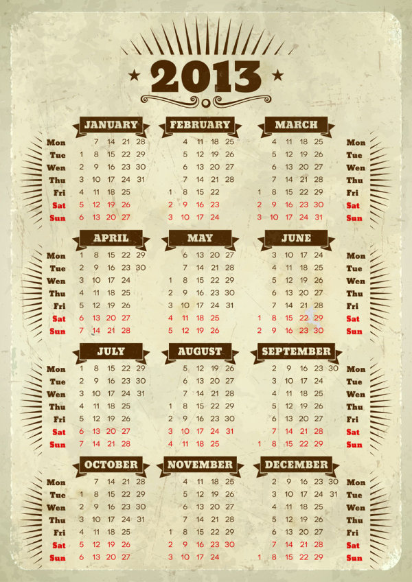 Vector of 2013 Year Calendar design elememnts 04 year calendar 2013 year 2013   