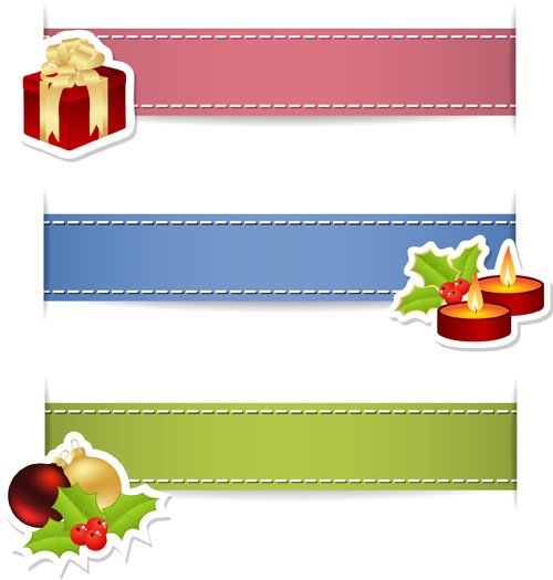 Christmas sticker with banners vector sticker christmas banners   