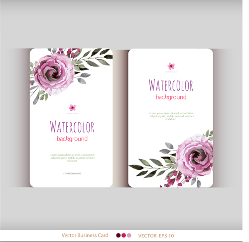 Beautiful watercolor flower business cards vector set 17 watercolor flower business cards beautiful   
