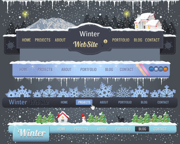 winter Christmas style Site Navigation design vector 02 winter navigation design navigation christmas   