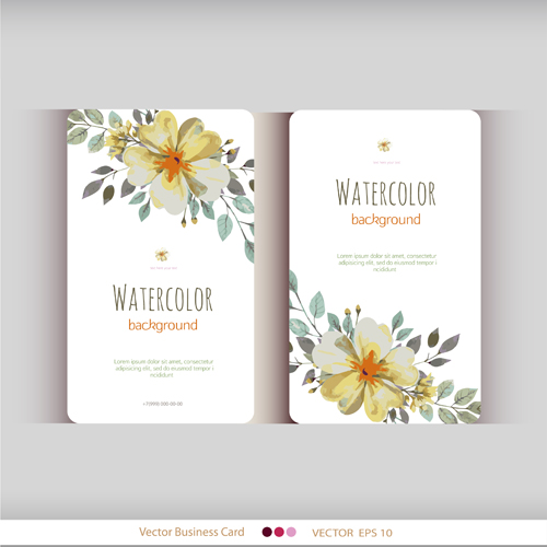Beautiful watercolor flower business cards vector set 13 watercolor flower business cards business   