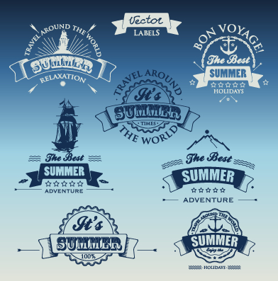 White with dark blue summer travel labels vector 01 white summer labels label   