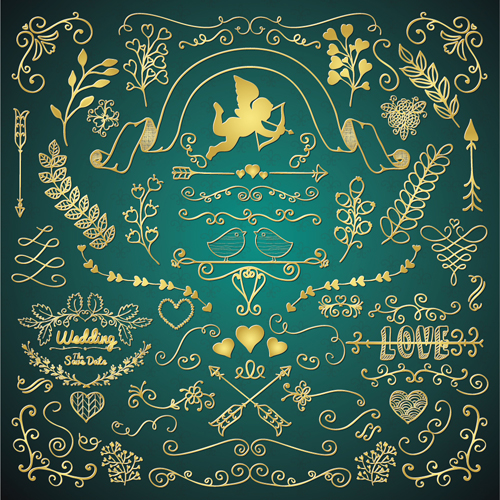 Golden Valentine Day decor elements vector 01 Valentine day Valentine golden elements   