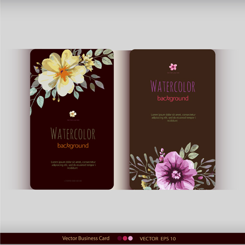 Beautiful watercolor flower business cards vector set 20 watercolor flower business cards business beautiful   