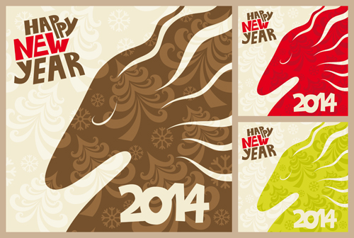 2014 Horse New Year design vecotr 04 stylish horse holidays holiday greeting cards 2014   
