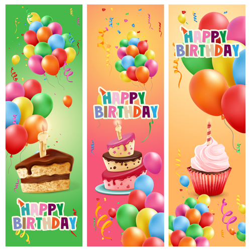 Birthday banners with colored balloons 02 colored birthday banners balloons   