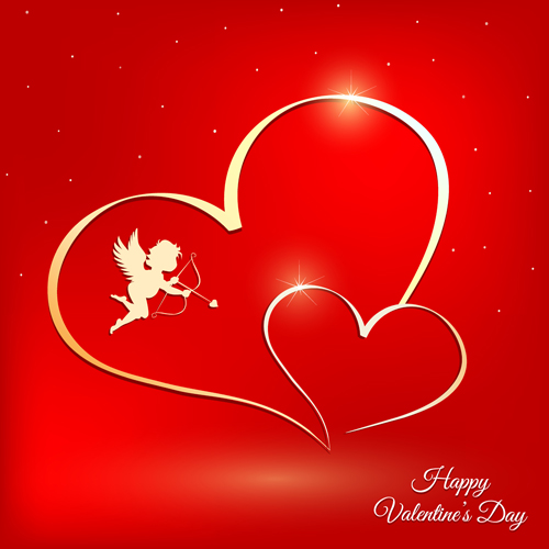 Cupid angel with golden heart valentines day vectors 01 valentines heart golden cupid angel   