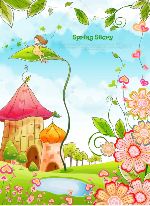 Beautiful cartoon spring scenery vector graphics 04 vector graphics spring scenery beautiful   