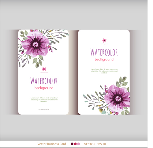 Beautiful watercolor flower business cards vector set 14 watercolor flower business cards beautiful   