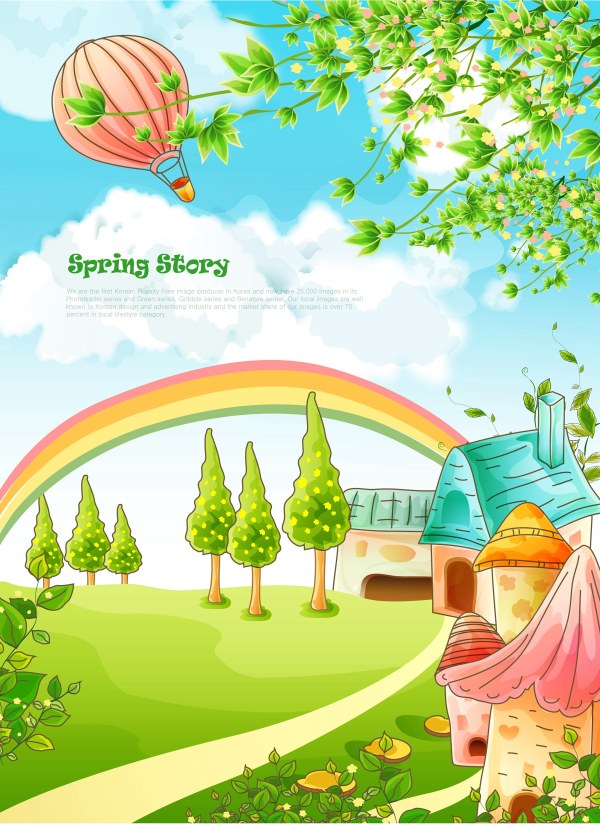 Beautiful cartoon spring scenery vector graphics 03 spring scenery cartoon beautiful   