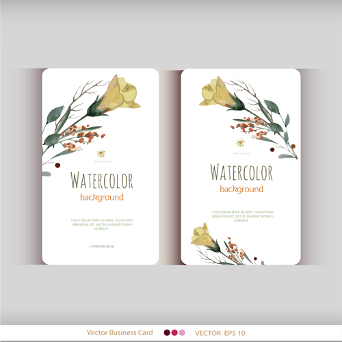 Beautiful watercolor flower business cards vector set 12 watercolor flower business cards   