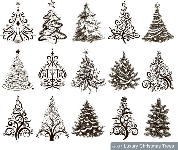 Hand drawn Christmas tree mix design vector mix hand-draw hand drawn christmas tree christmas   