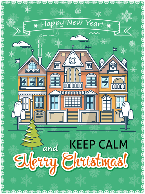 Christmas greeting cards with house vector 01 house greeting christmas cards   