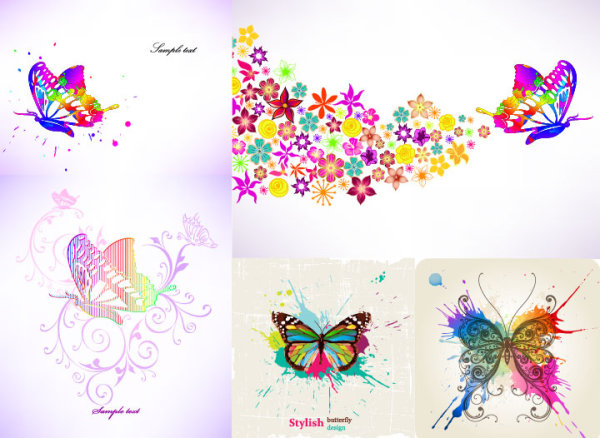 Abstract colored butterfly style vector graphic pattern ink flowers fashion design colorful color butterflies be riotous with colour   