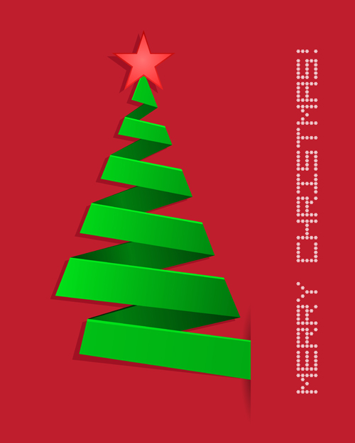Green ribbon xmas tree with red background Xmas Tree tree ribbon red background green background   