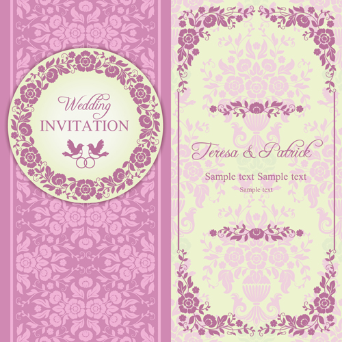 Ornate pink floral wedding invitations vector 02 wedding pink ornate invitation floral   