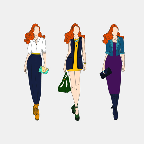 Beautiful with fashion models vector material 03 model material fashion beautiful   
