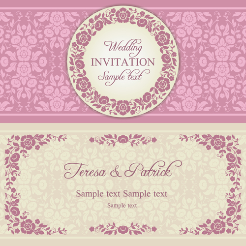 Ornate pink floral wedding invitations vector 01 wedding pink ornate invitation   