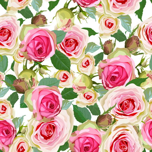 Seamless pink roses vector pattern seamless roses pink pattern   