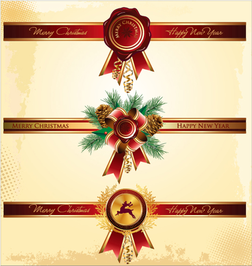 Christmas red banners with badge vector red christmas banners badge   